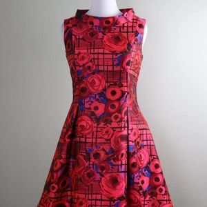 Sara Campbell Red and Blue Floral Fit-and-Flare Midi Dress